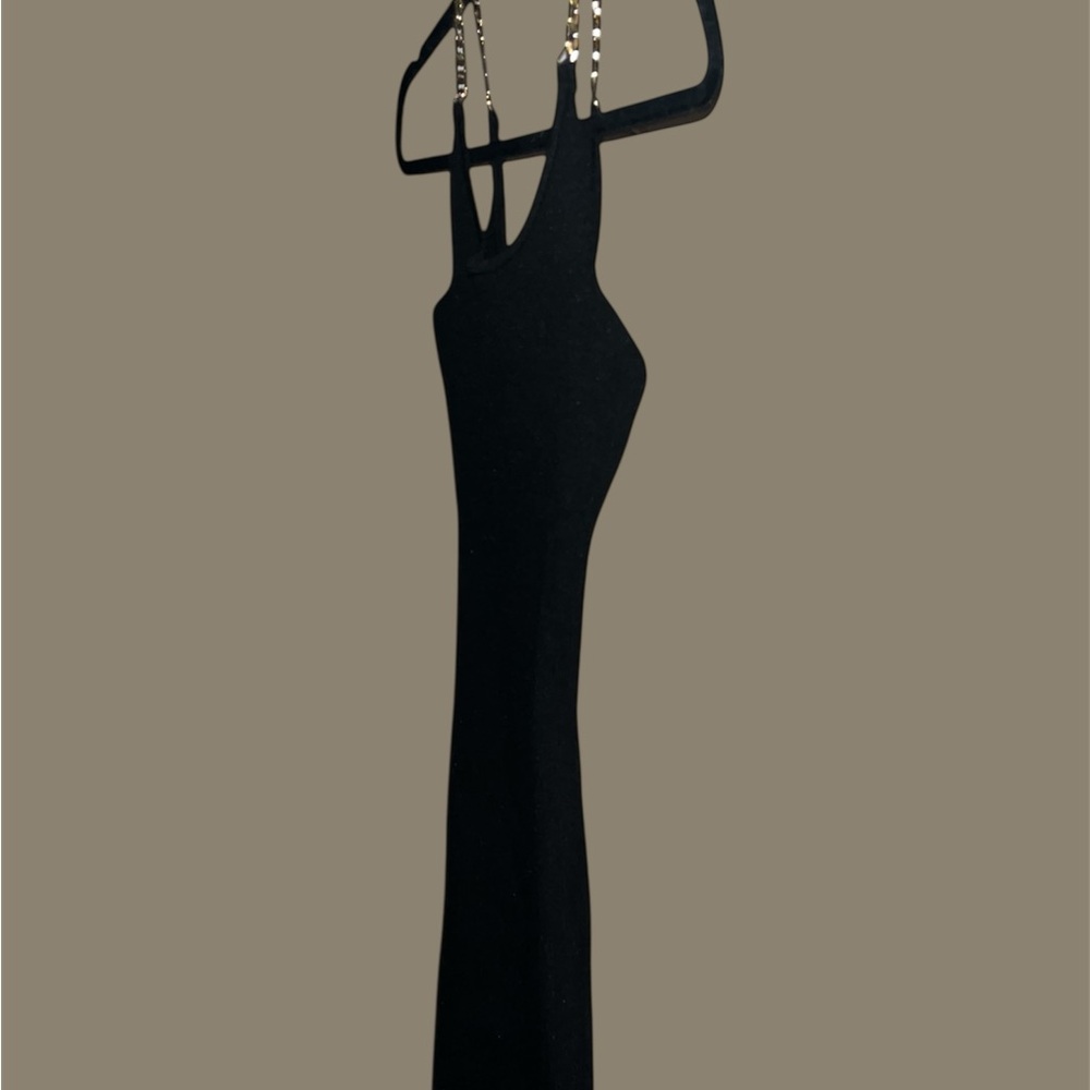 Elegant Black Dress w/ Gold Chain Straps